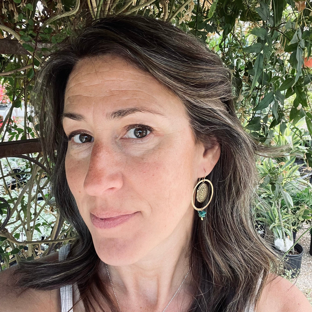 Gold or Silver Hoop with turquoise beads and etched working locket photo holder memory keepsake hanging from ear wire