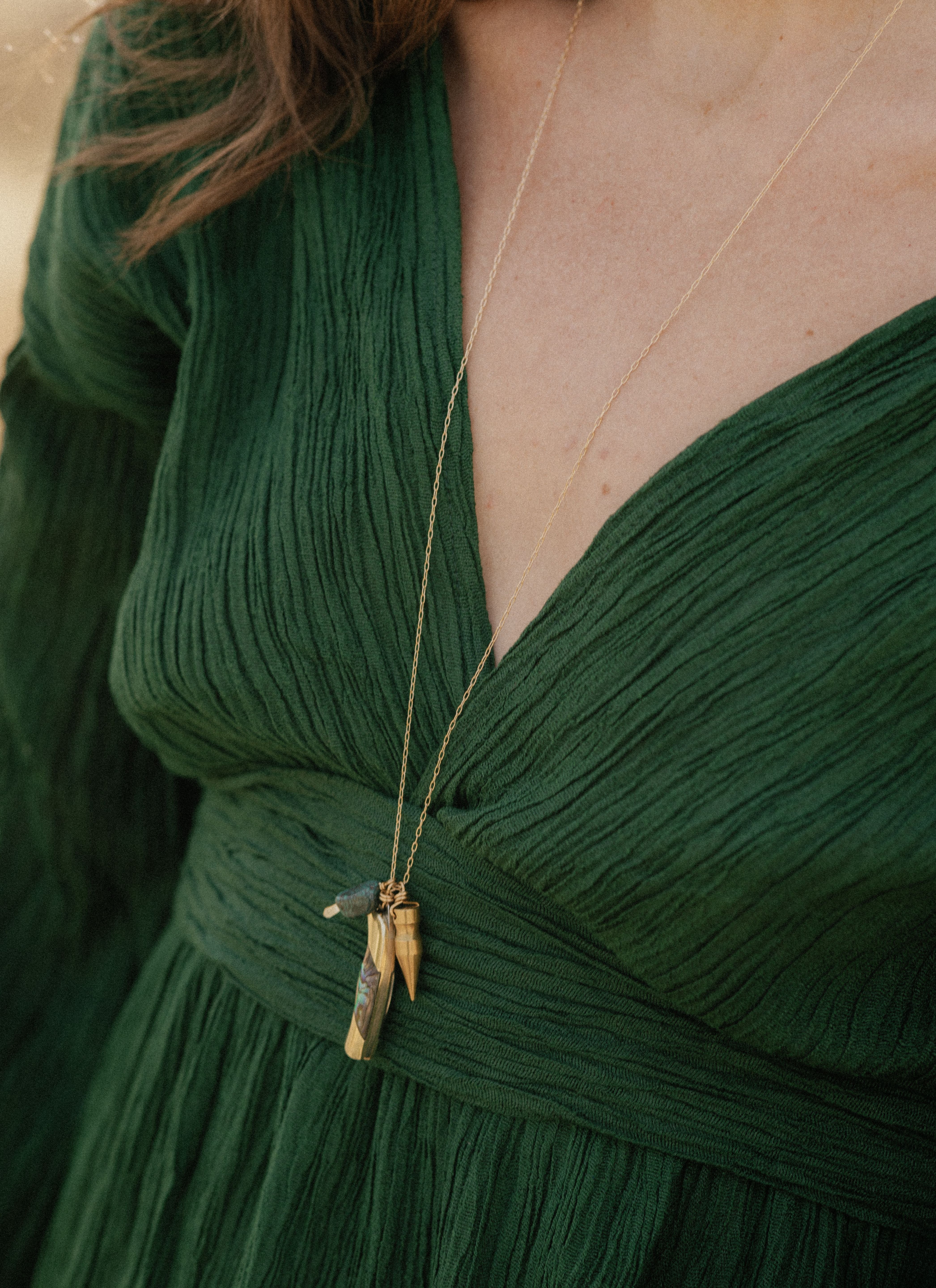 Billie Pocketknife with Abalone Inlay with brass bullet and a turquoise bead hanging on gold filled or sterling silver chain