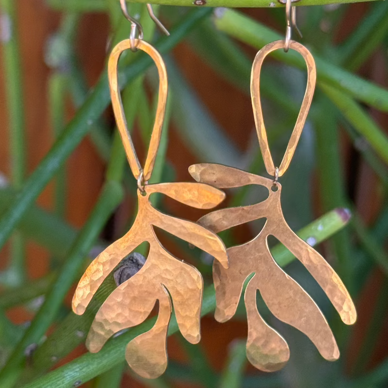 Brass leaf earrings