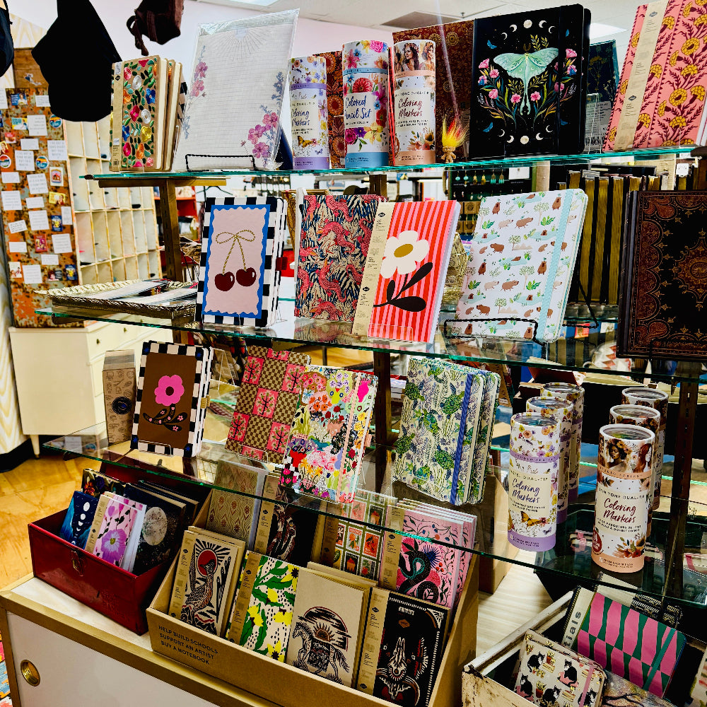 gifts journals stationary pencils on display