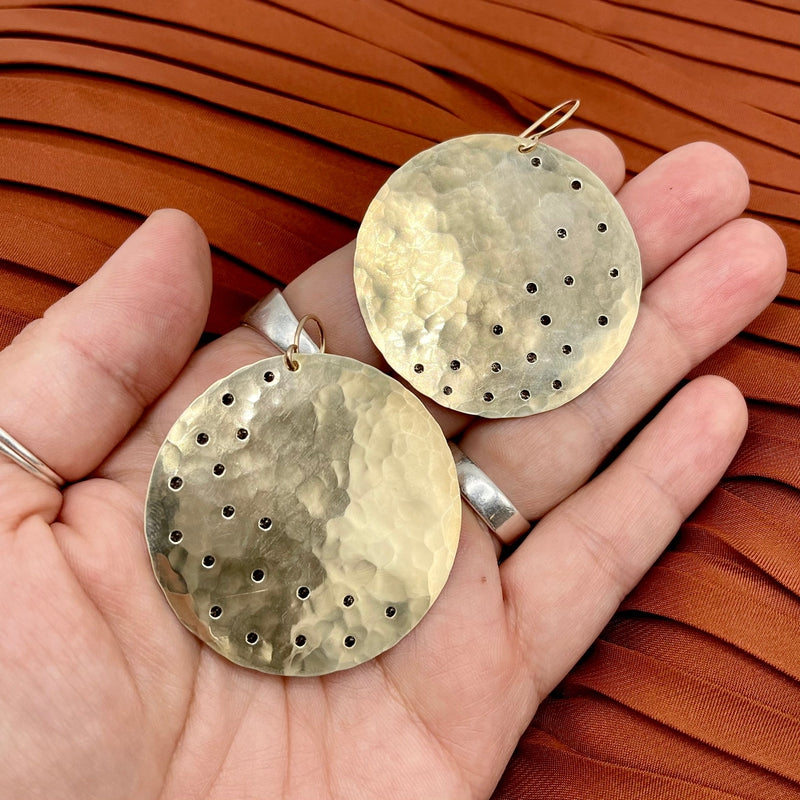 medium sized stamped brass disc earrings