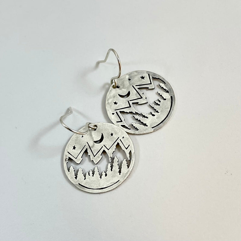 silver earrings with mountain silhouette 