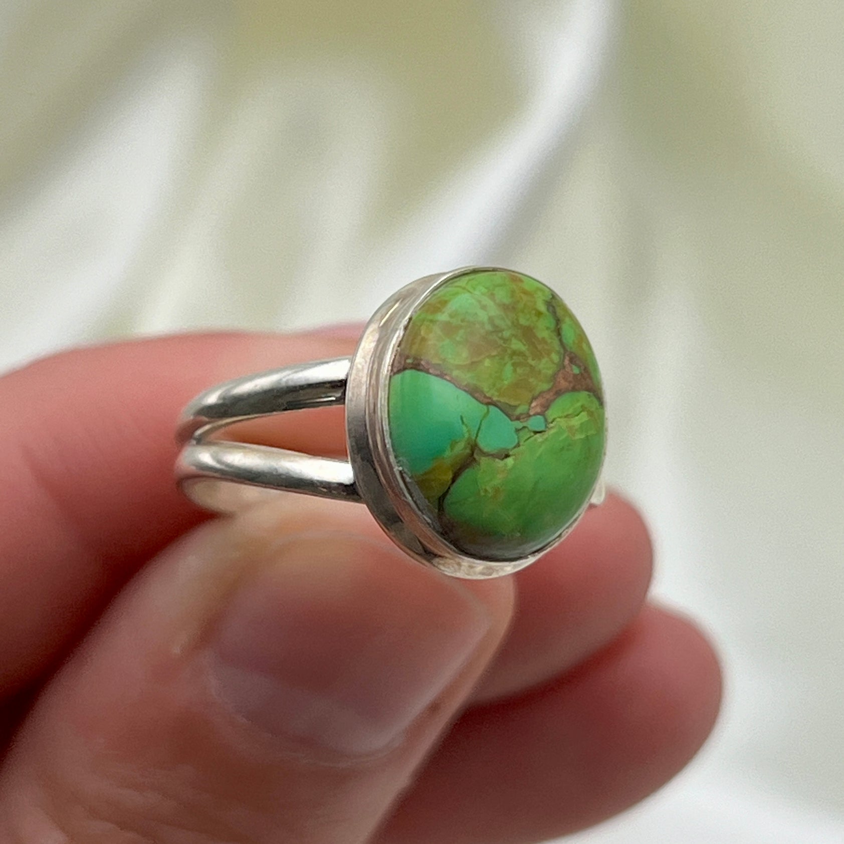 Copper Green Turquoise Ring: Size 7.5