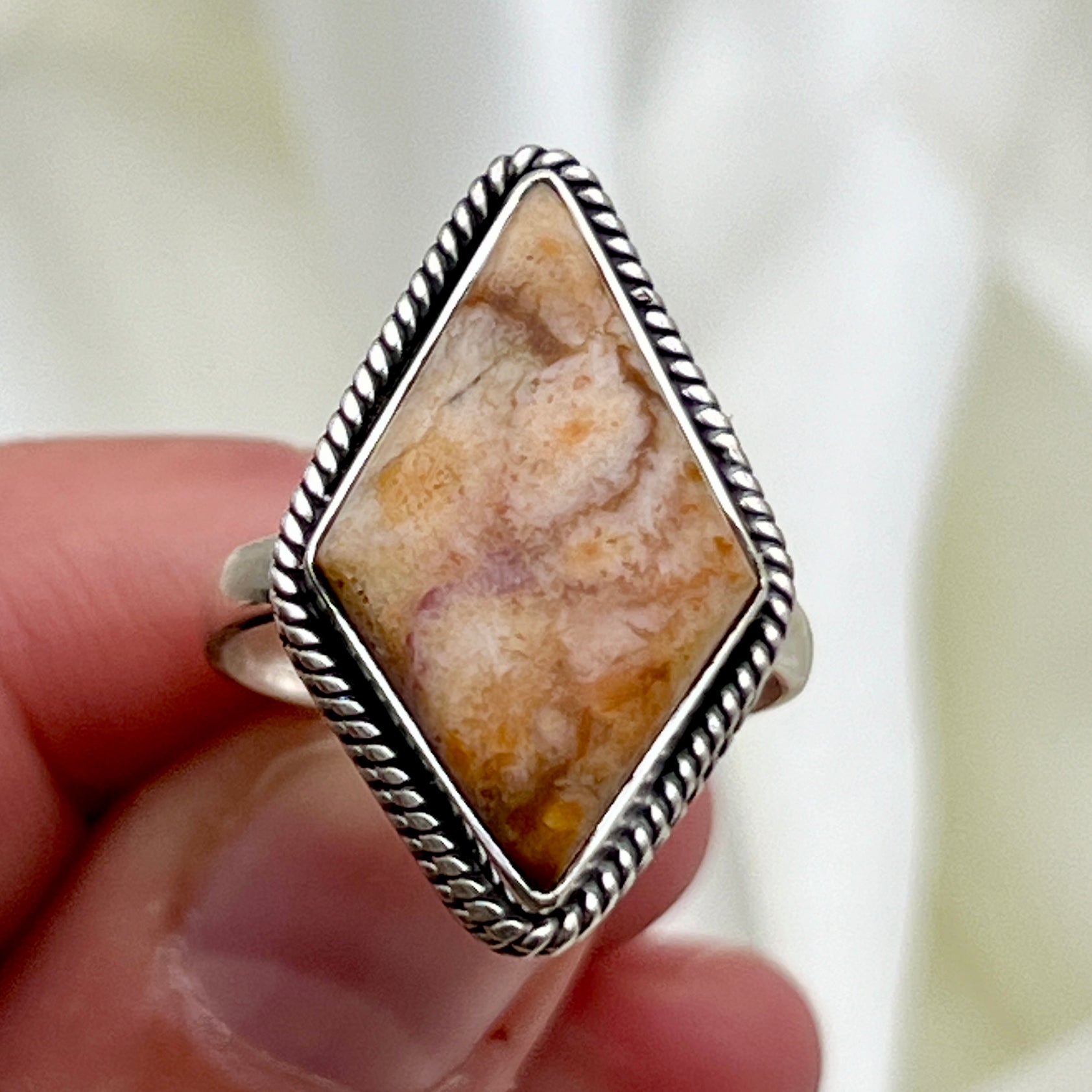 Coral Jasper Gemstone Ring: Size 8