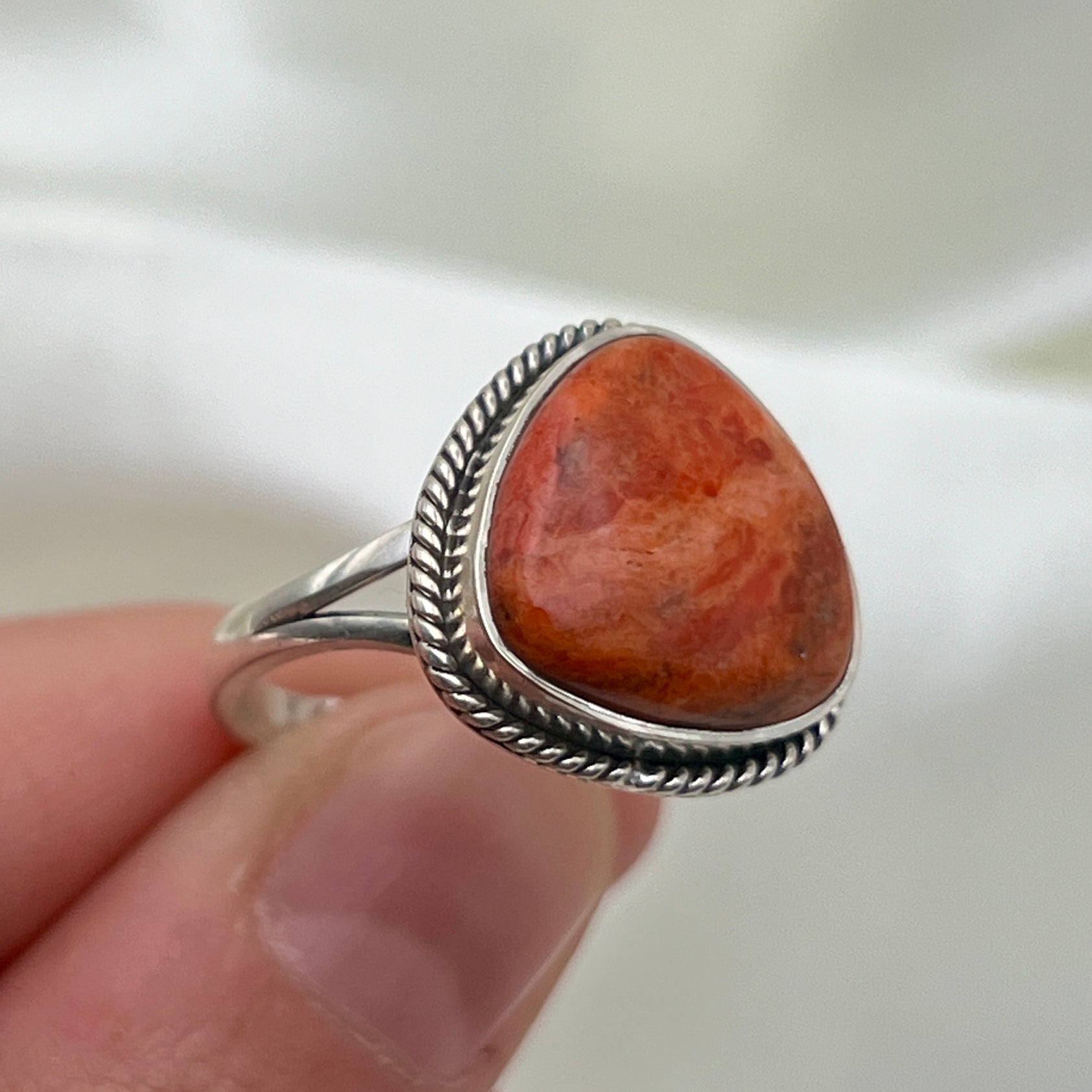 Red Sponge Coral Ring: Size 9