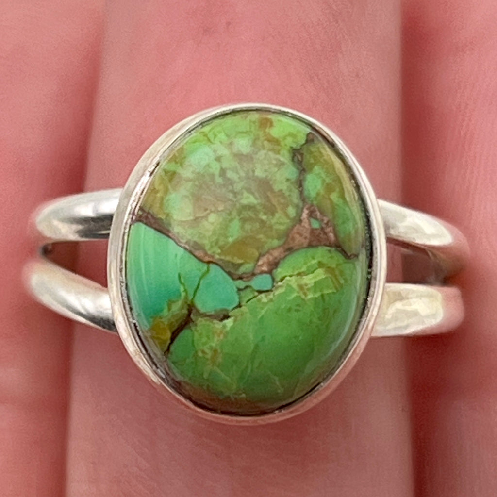 Copper Green Turquoise Ring: Size 7.5