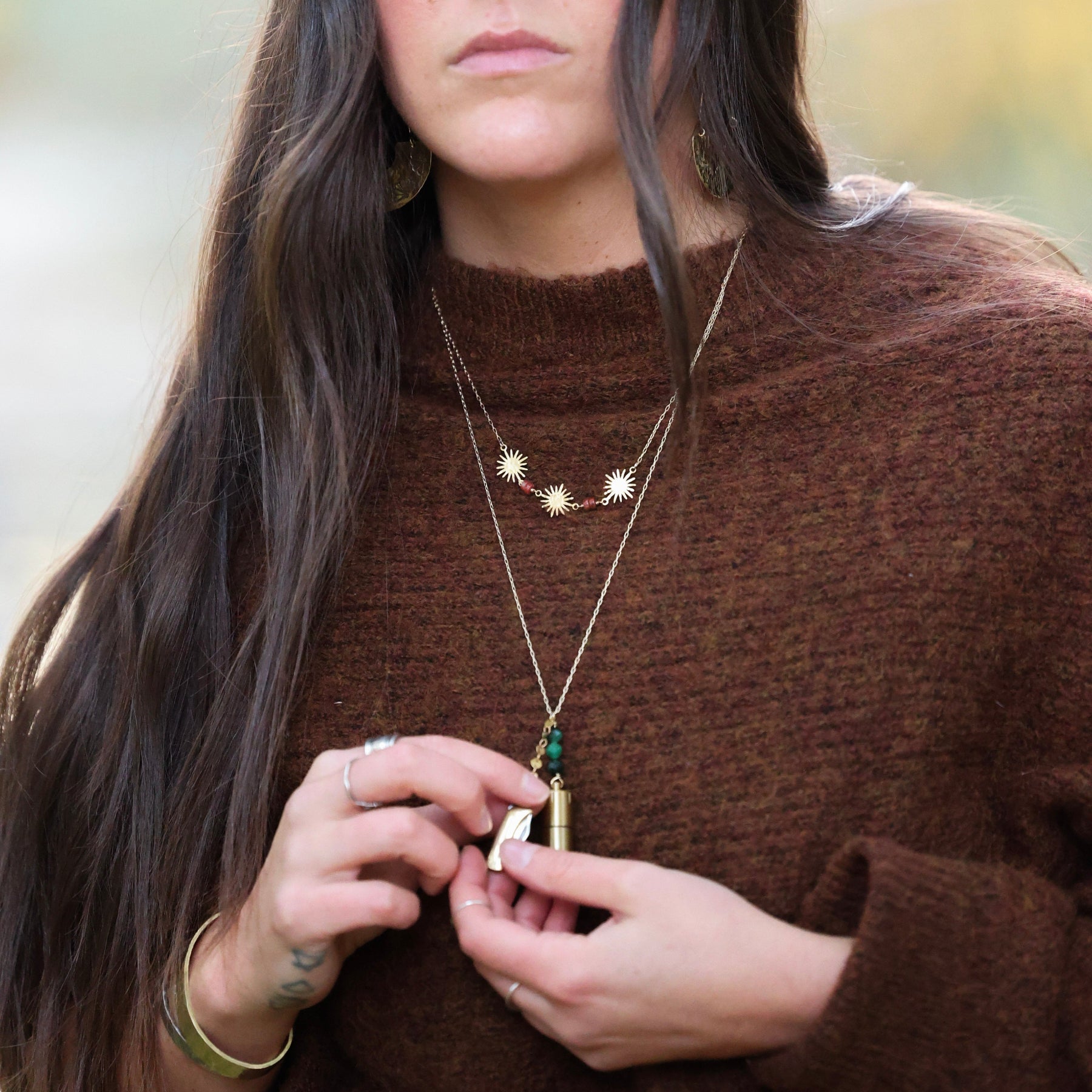 pocketknife and lighter necklace for camping and outdoor fun