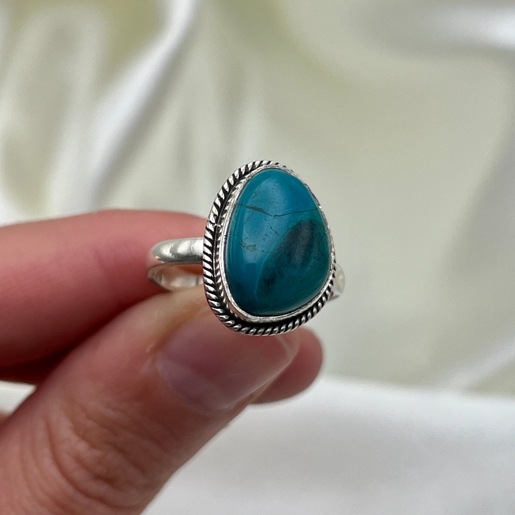 Azurite Chrysocolla Gemstone Ring: Size 8