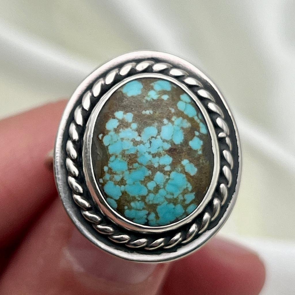 Rope with Border American Turquoise Ring: Size 7.5