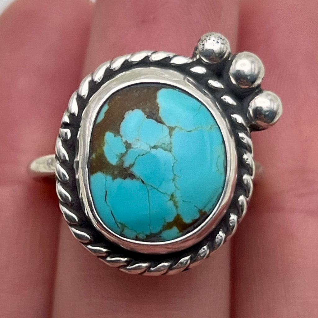 Cactus Blossom American Turquoise Ring: Size 7.5