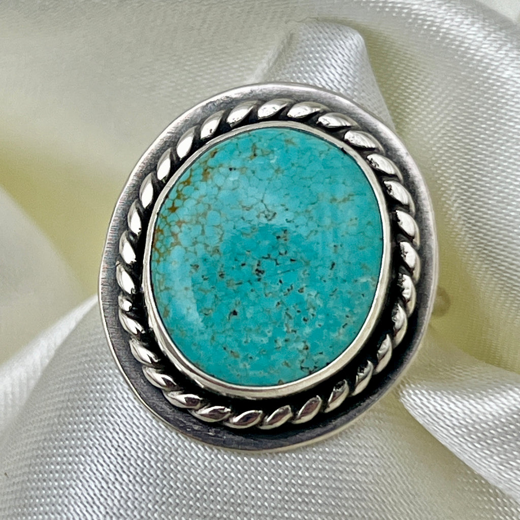 Rope with Border American Turquoise Ring: Size 8