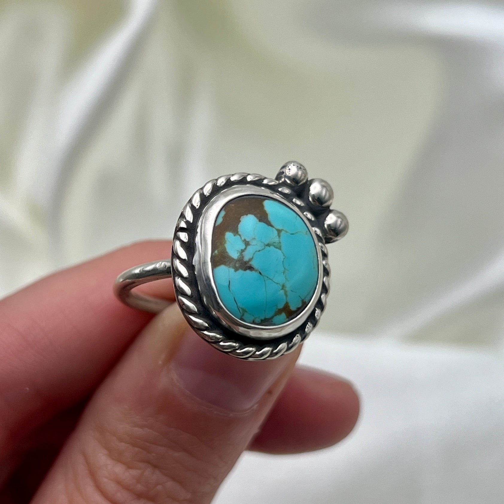 Cactus Blossom American Turquoise Ring: Size 7.5