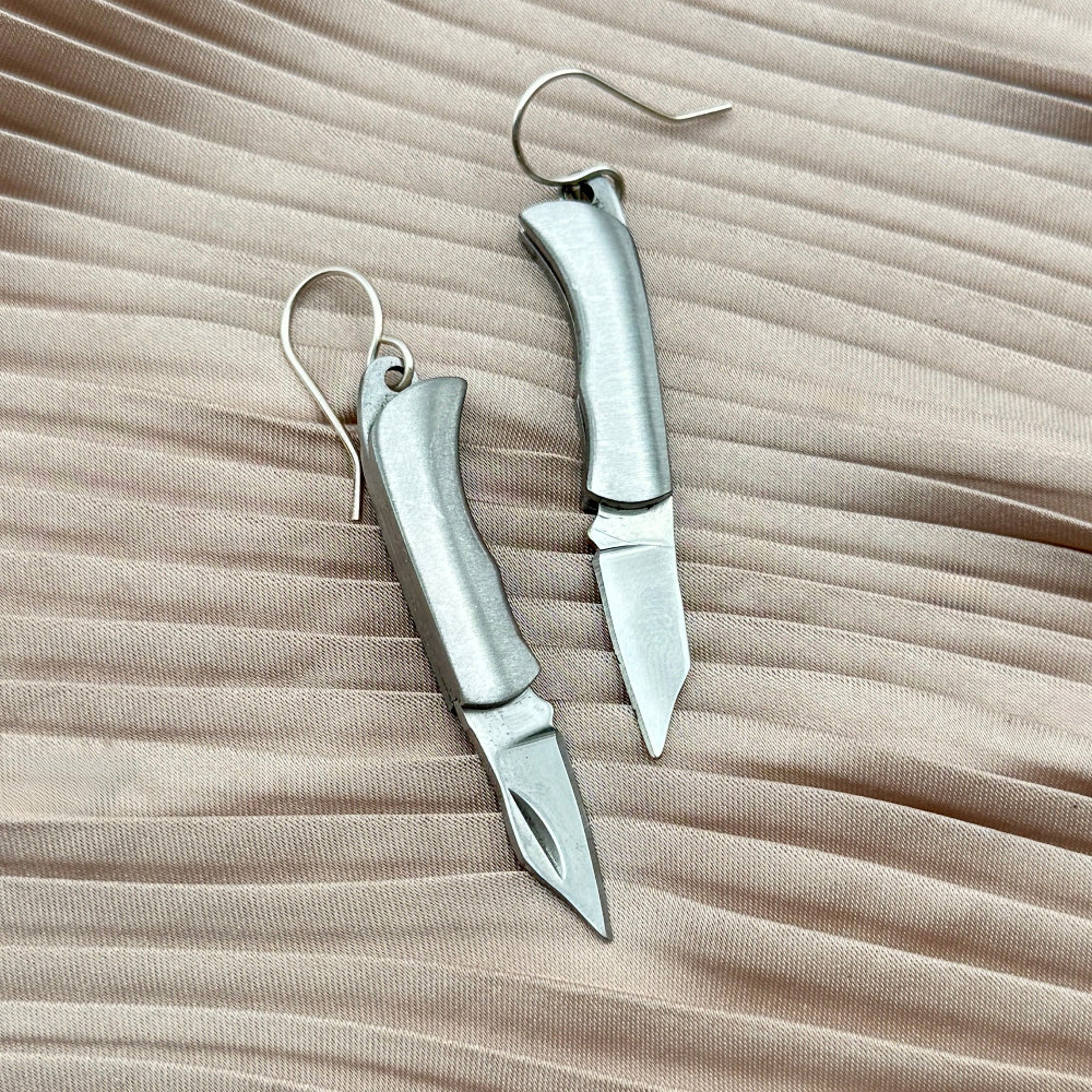miniature silver or gold metal pocket knife mini earring knives jewelry 