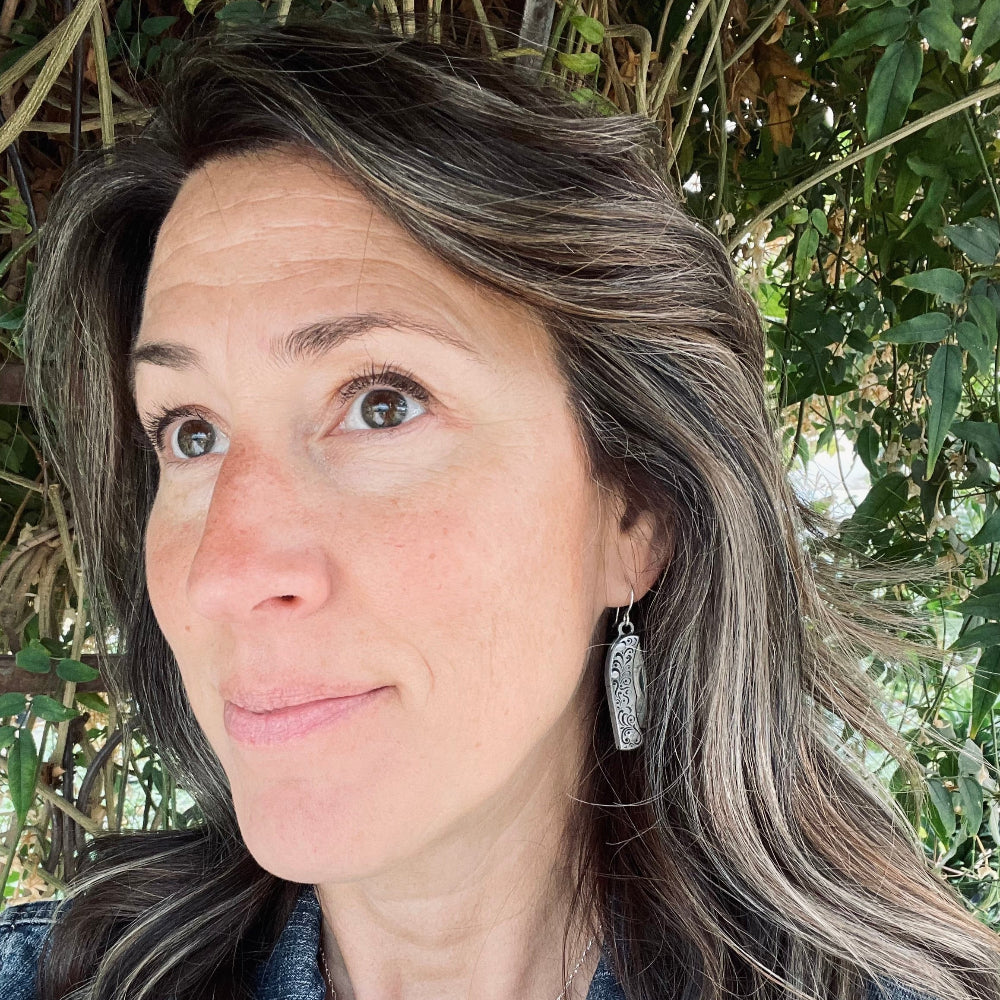 Silver or Gold Mini etched vintage inspired Pocketknife hanging from ear wire with turquoise bead