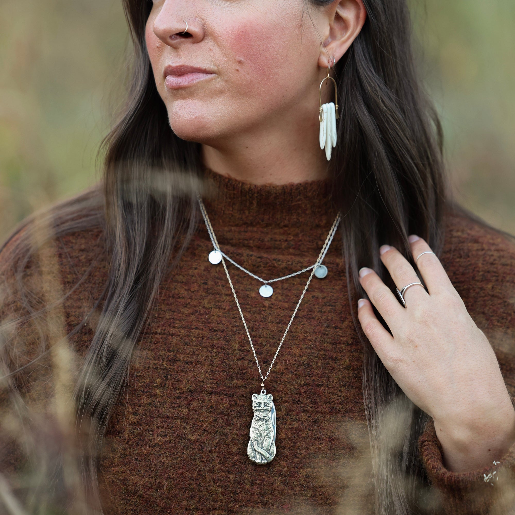 cat shaped pocket knife necklace