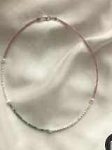 Red, Green, & Pearl Beaded Choker Necklace