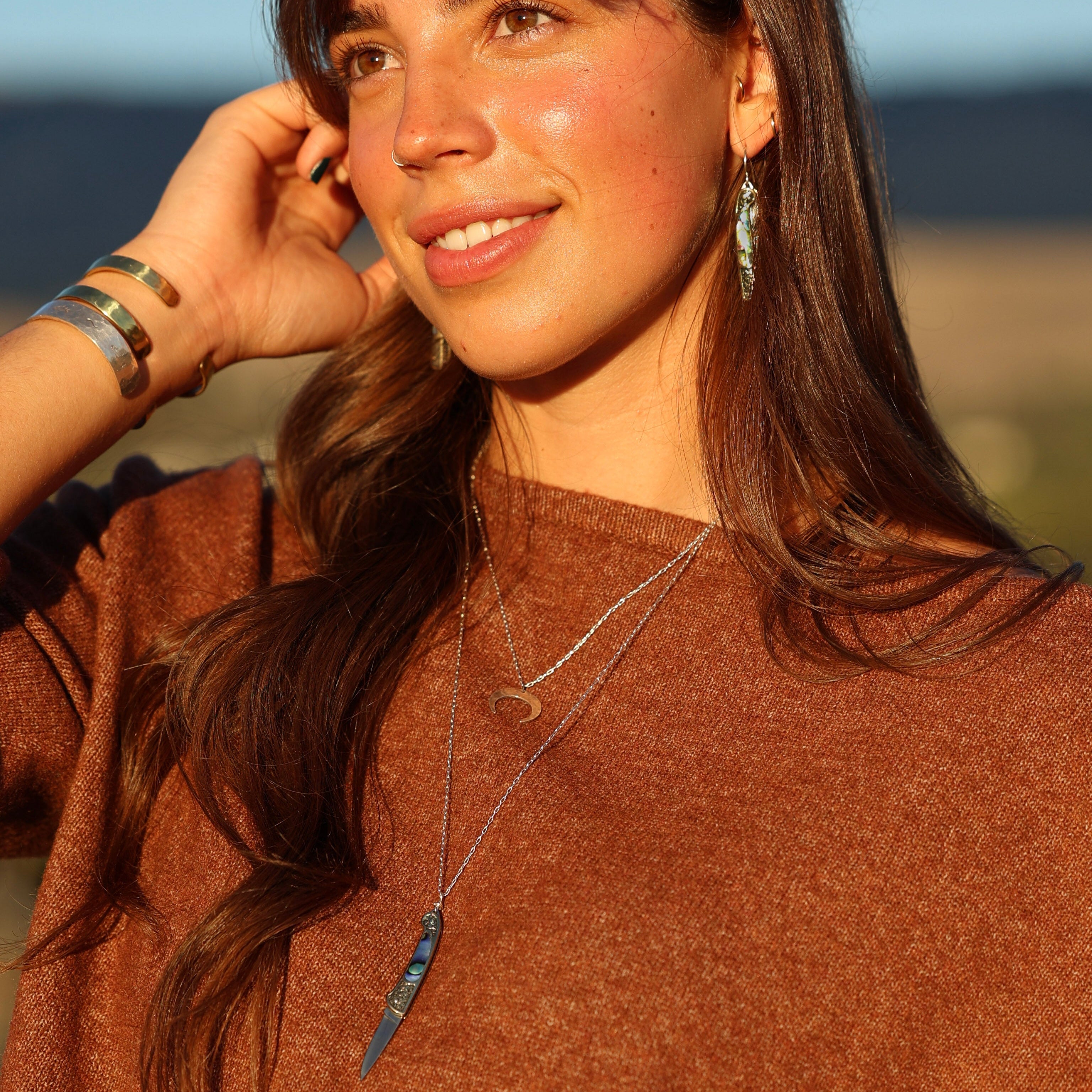 lennox working pocketknife necklace and earrings