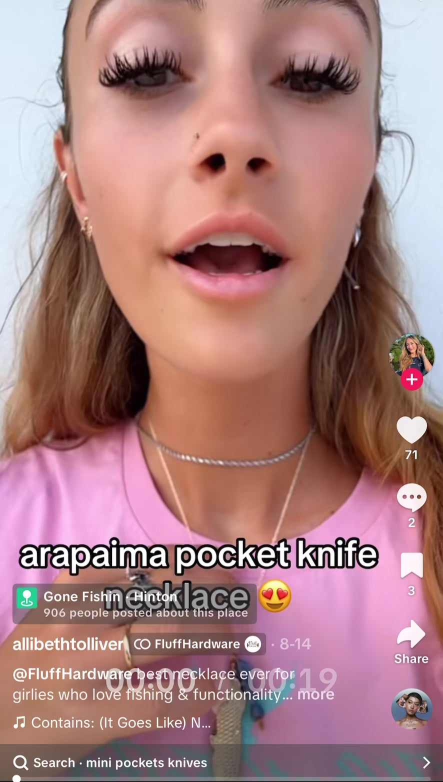 Customer review Gold Fish-shaped Beta Steel fin pocket knife pendant with kyanite beads on necklace chain