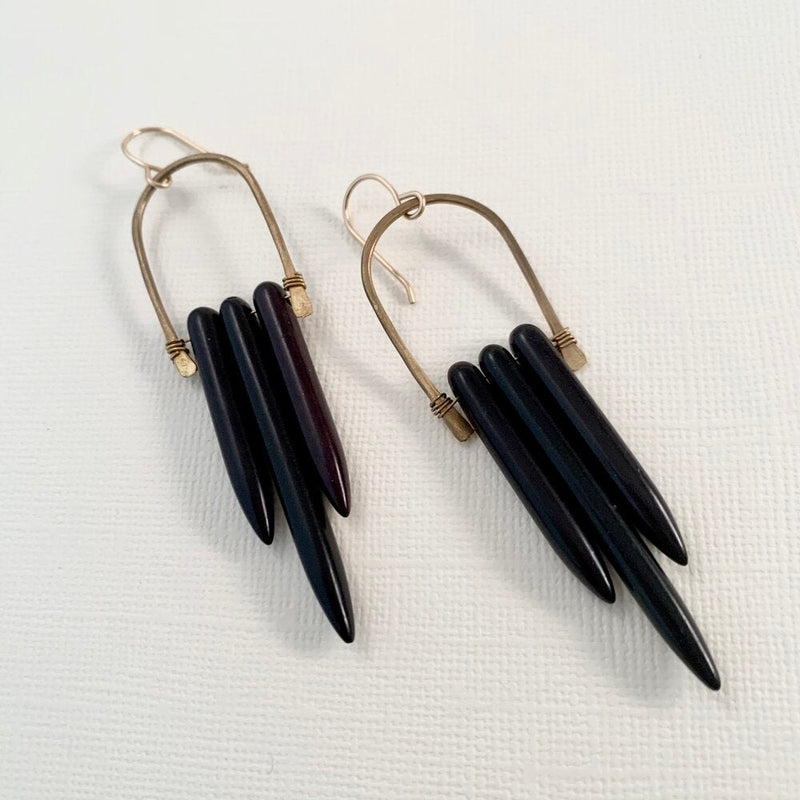 gold with black Howlite earrings