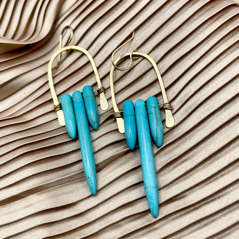 gold with turquoise Howlite earrings
