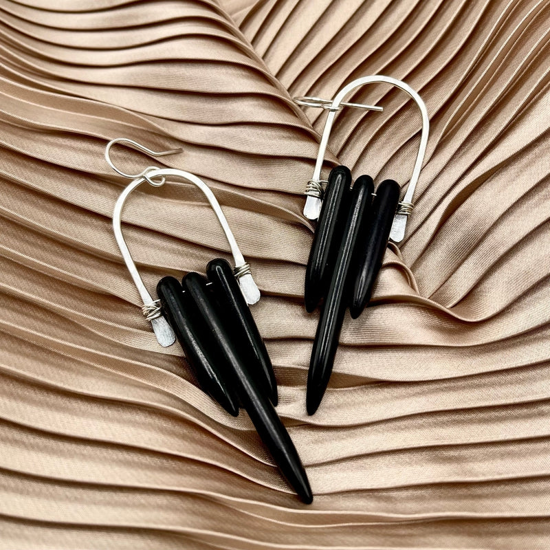 silver with black Howlite earrings