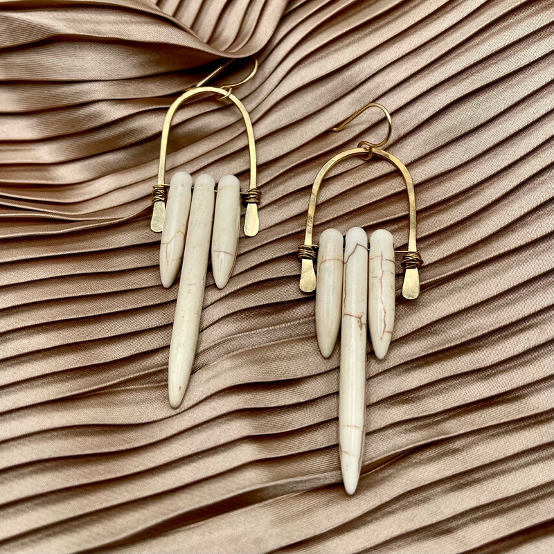 silver with white Howlite earrings