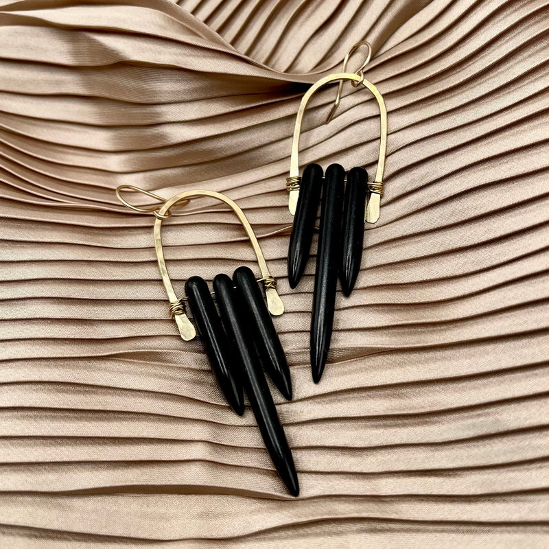 gold with black Howlite earrings