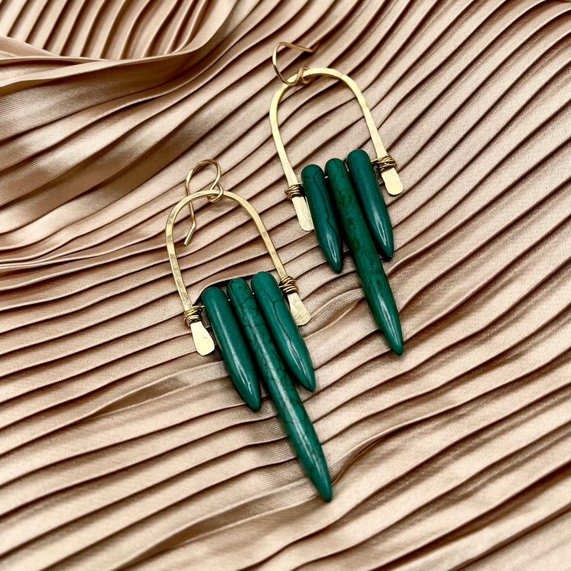 gold with green Howlite earrings