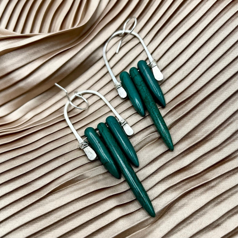 silver with green Howlite earrings